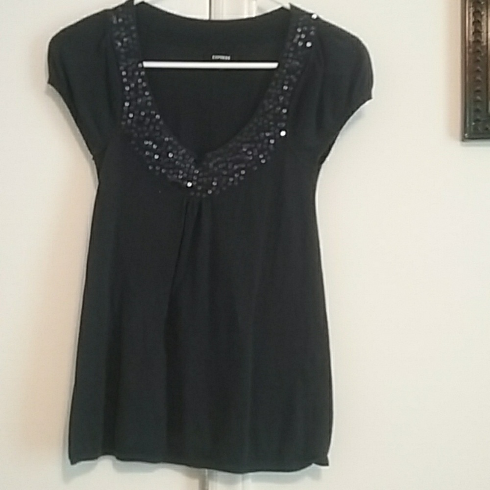 Express sweater navy blue with sequins collar